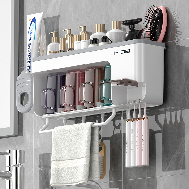 Wandmontierter Bad-Organizer mit Zahnpasta-Spender 3