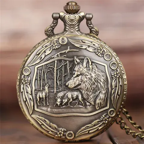 Wolf-Taschenuhr mit Halskette