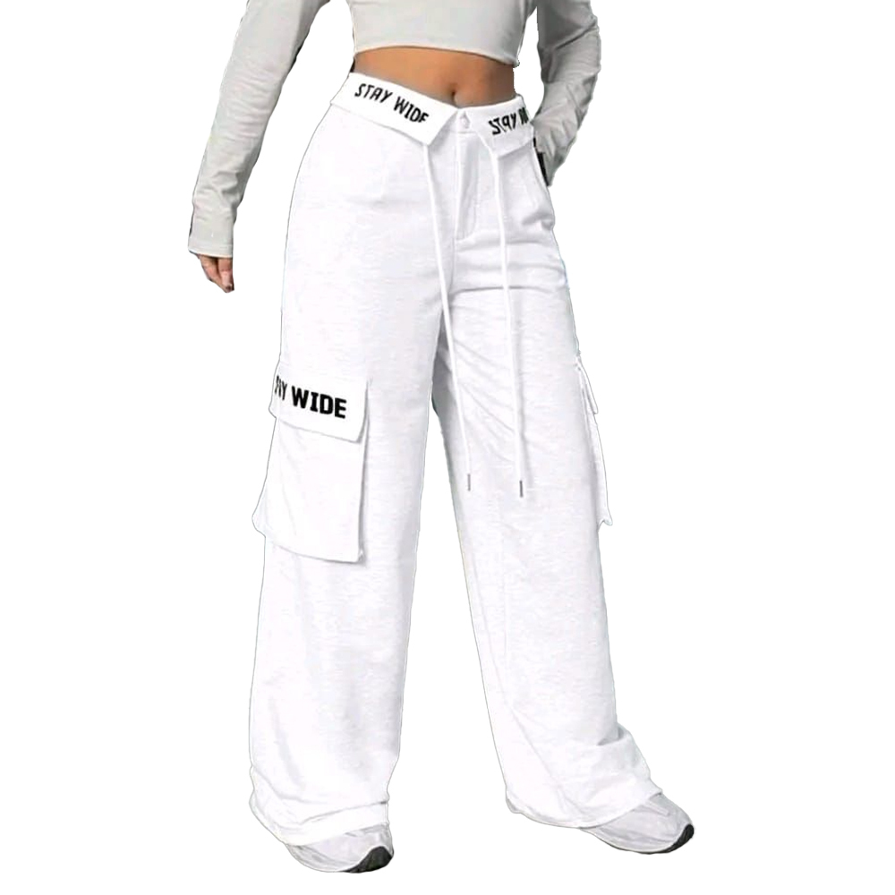 Damen Stonewashed Denim-Cargohose mit weitem Bein 2