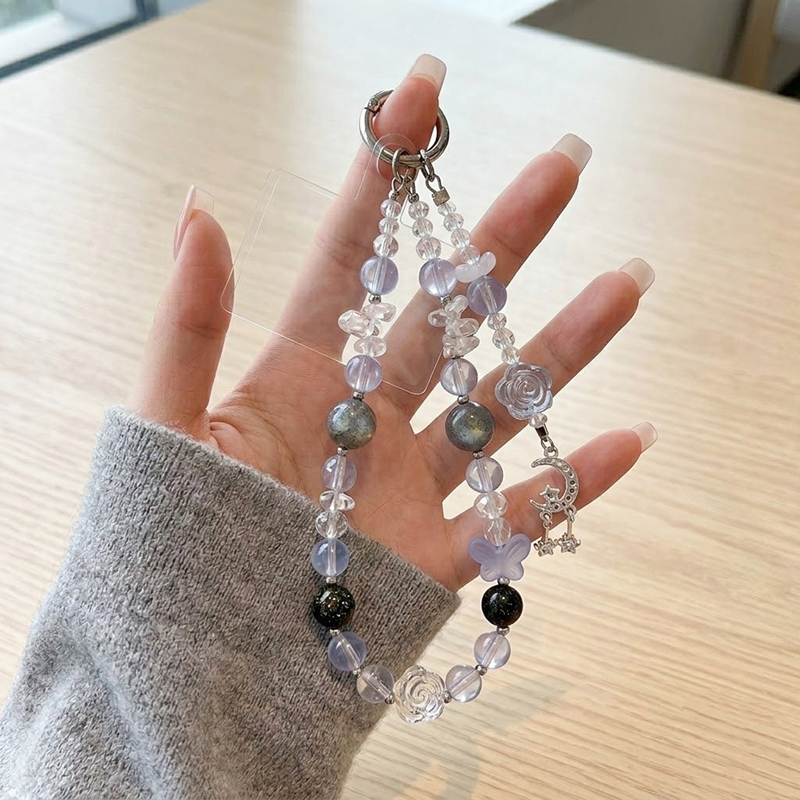 Kristall-Perlen-Handykette mit Mond-Charm 2