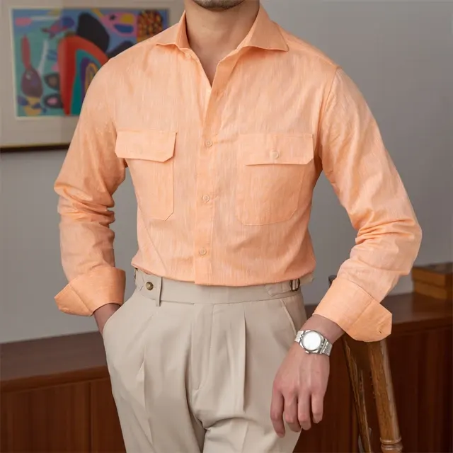 Herrenhemd Leinen Slim Fit Gestreift 2