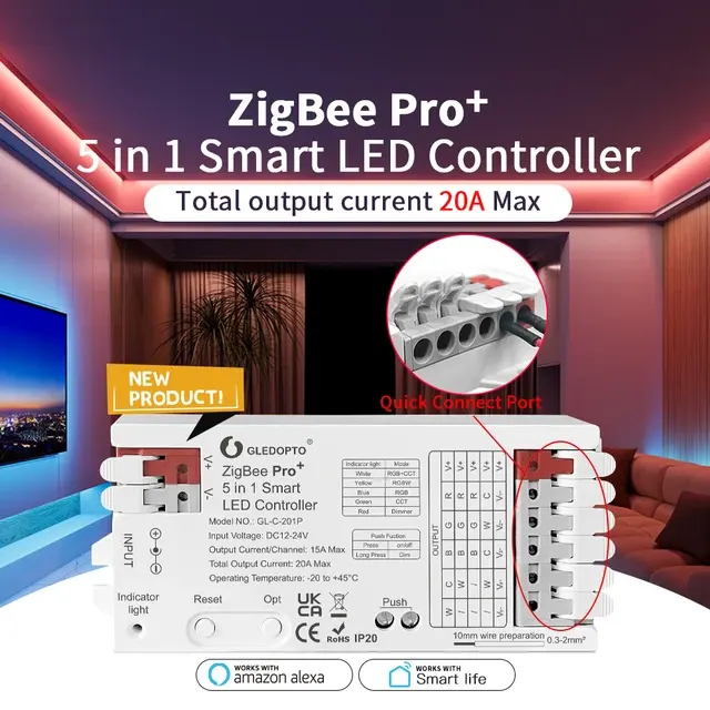 2-in-1 ZigBee LED-Streifencontroller 20A mit Sprachsteuerung 2