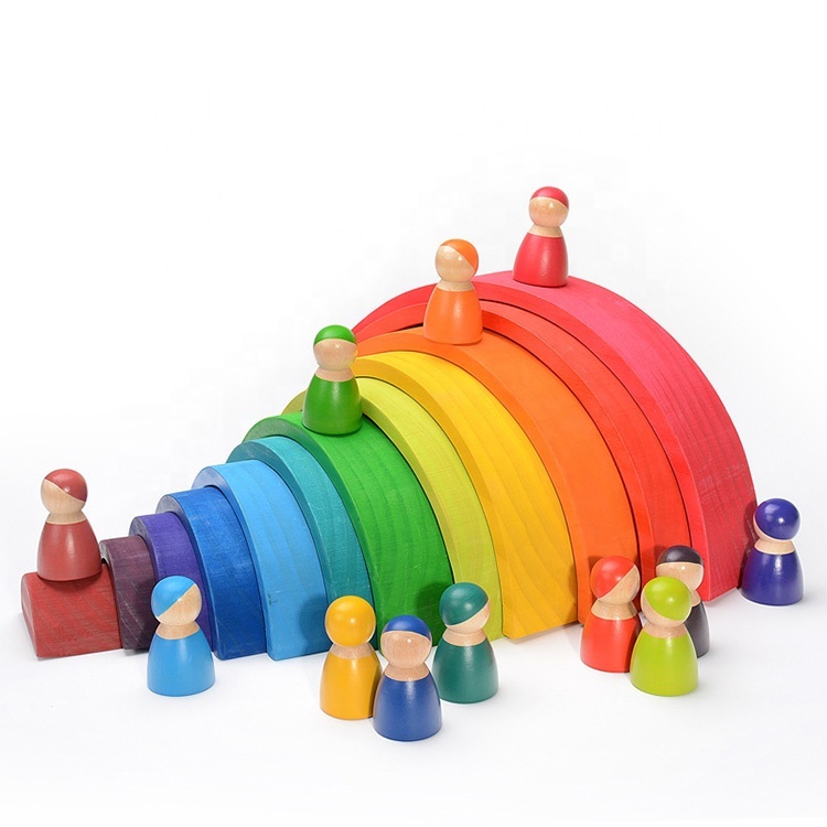 Bunter Regenbogen-Holzbausteine Stapelturm 3