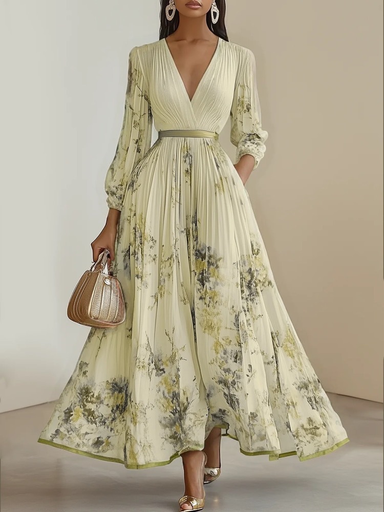 Damen-Maxikleid mit Blumenmuster und V-Ausschnitt 4