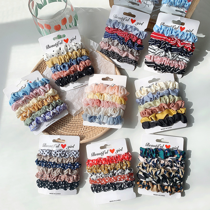 Bunte Satin Haargummis 5er Set