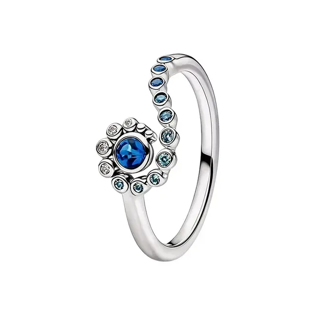 Ozeanwellen-Ring aus Sterlingsilber mit Blume 3
