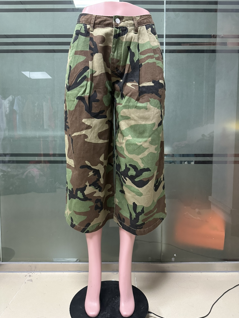 Damen Camo Cargohose Weites Bein Streetwear 2