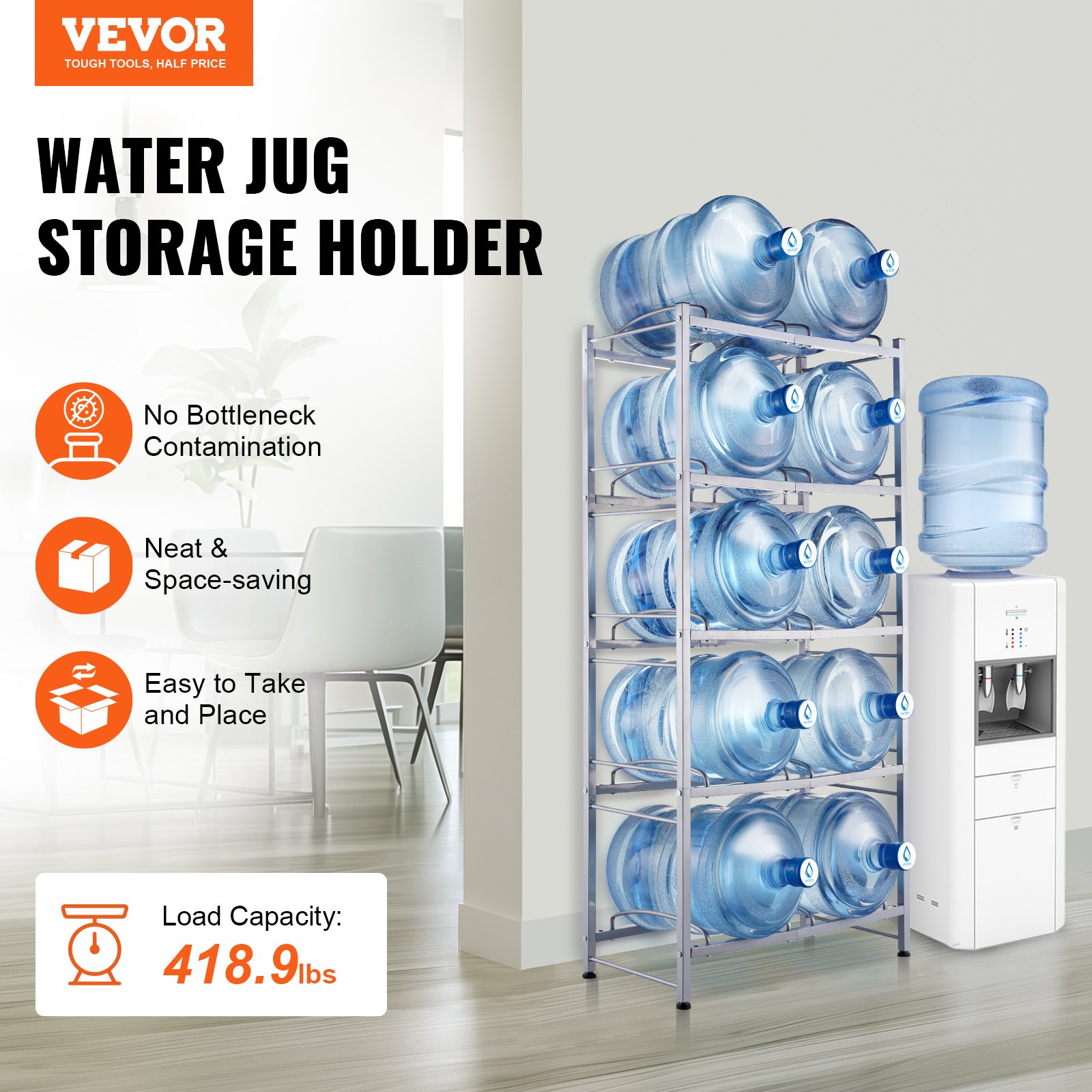 5-stufiger Wasserkrug-Ständer Silbergrau