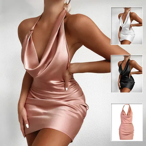 Rückenfreies Satin-Minikleid mit V-Ausschnitt