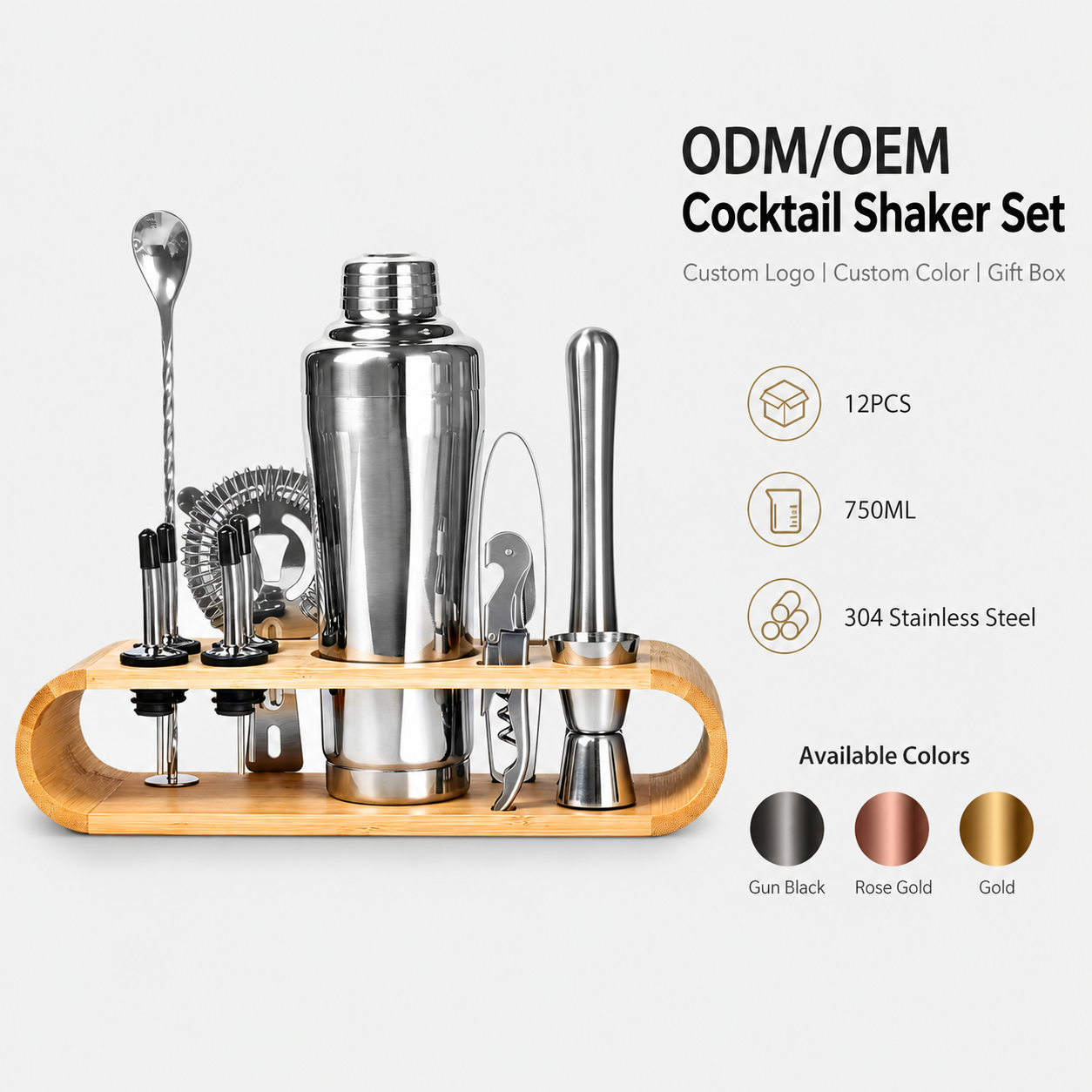12-teiliges Edelstahl-Cocktailshaker-Set, 750 ml