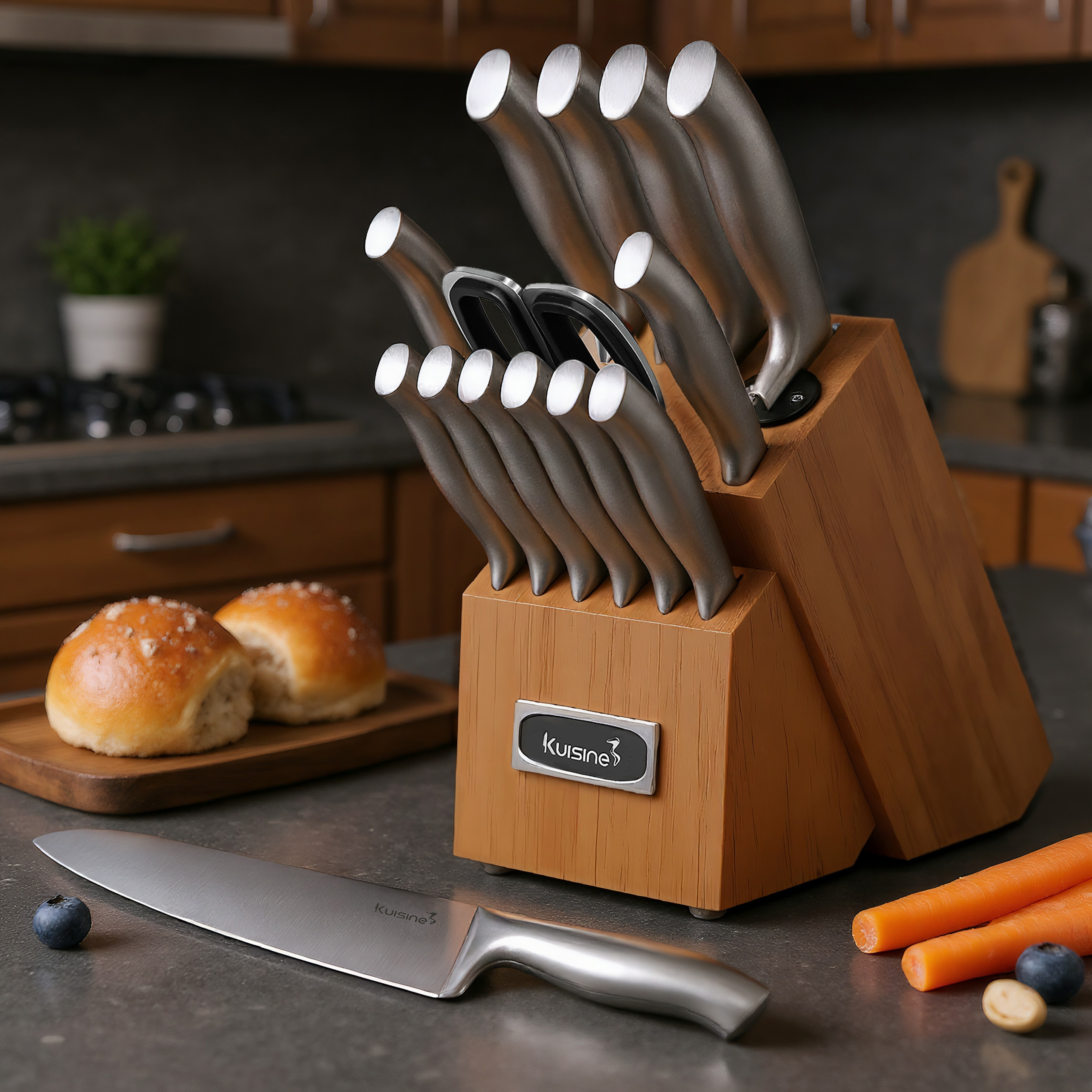 15-teiliges Küchenmesser-Set aus Edelstahl mit Block 4