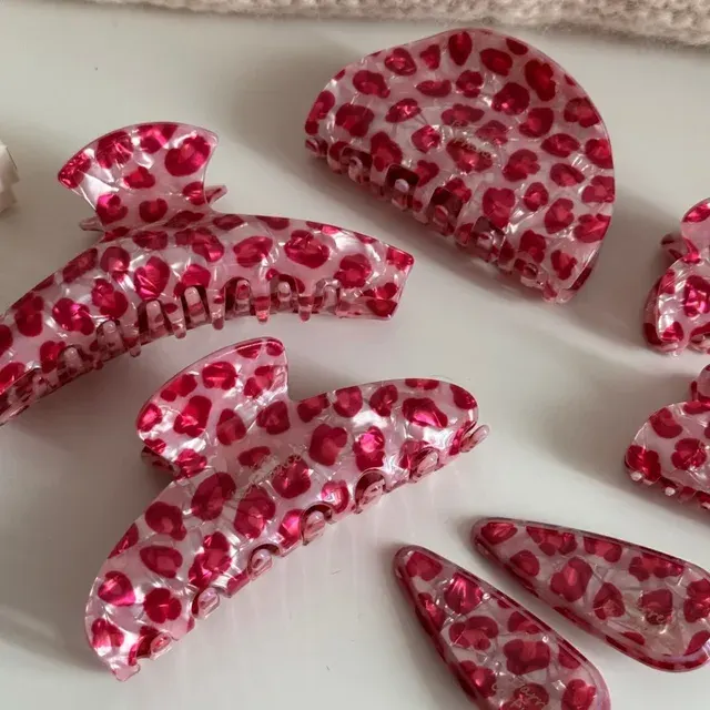 Koreanische Haarklammer mit Leopardenmuster in Rosa 3