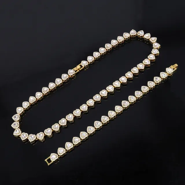 Herz-Strass Hip-Hop Schmuckset mit Kette 3