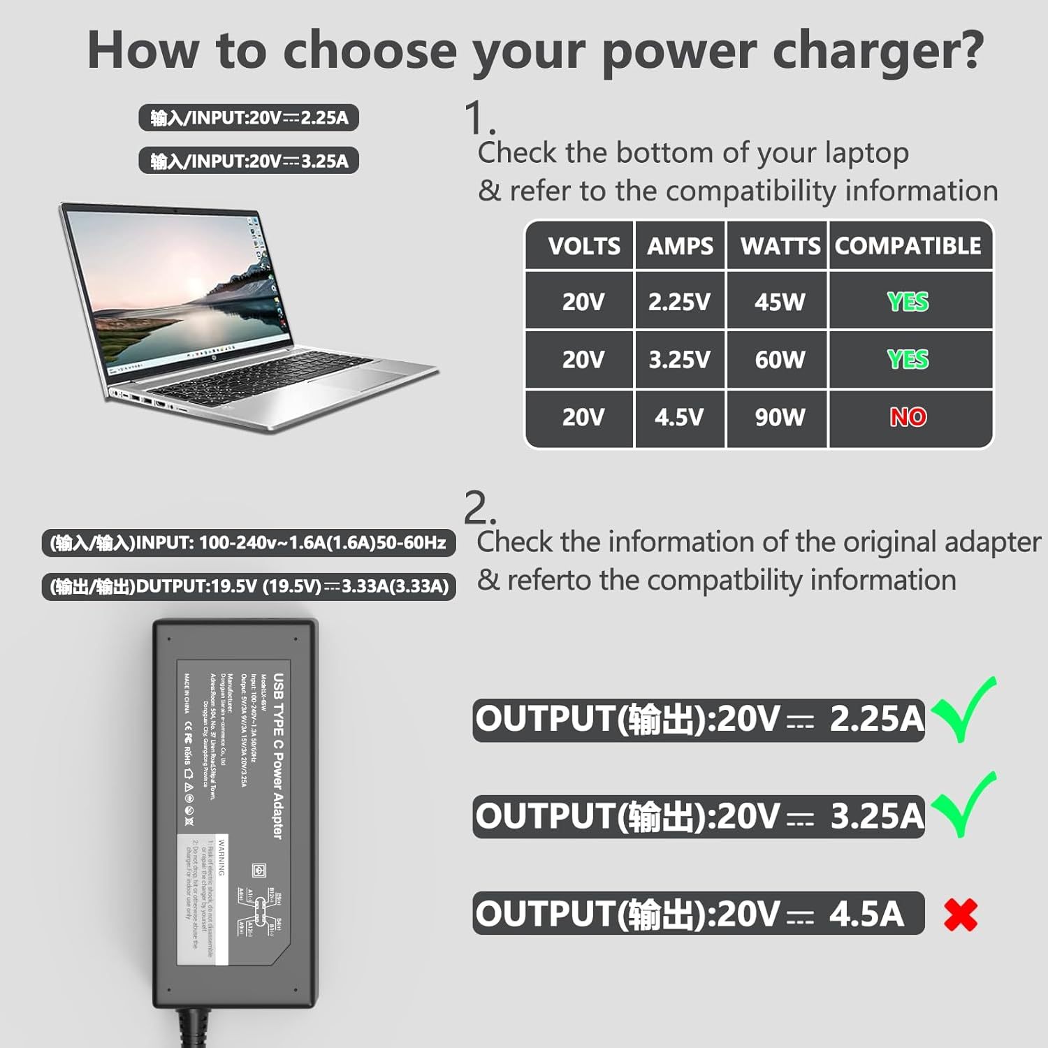 USB-C Laptop-Ladegerät 65W mit PD 3.0 4
