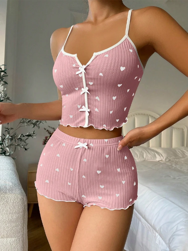Damen-Pyjama-Set mit Herzmotiv, Seidensatin 3