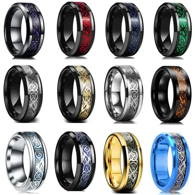 Keltischer Drachen Wolfram-Ring 8 mm Herren Carbonfaser 2