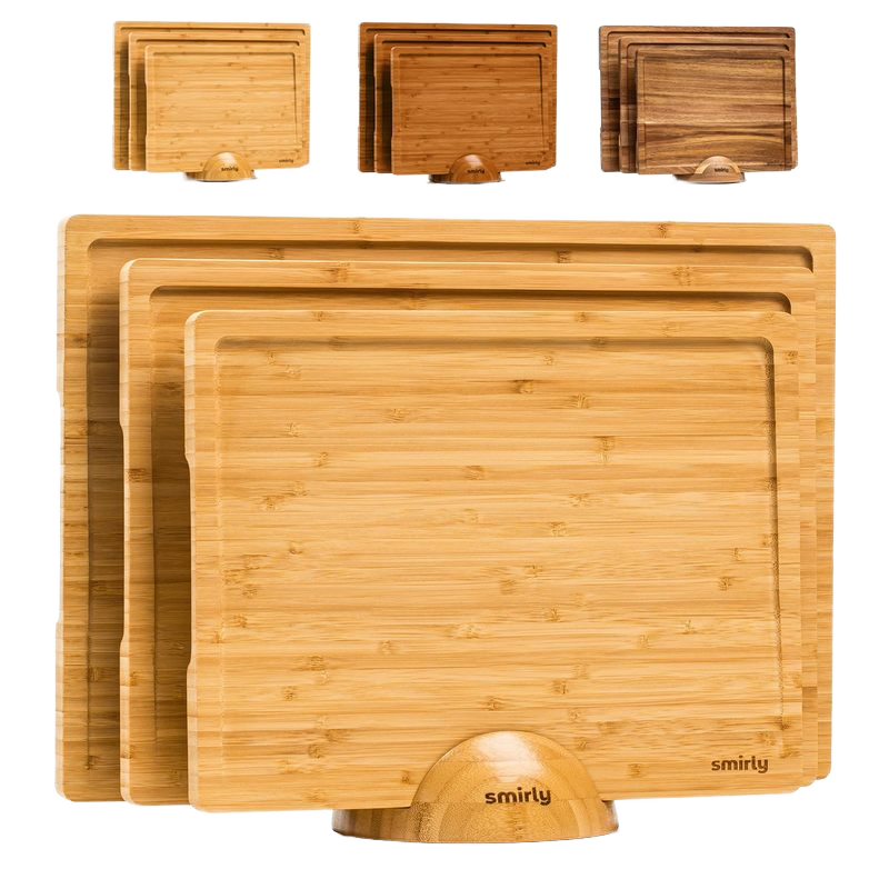 3-teiliges Bambus-Schneidebrett-Set mit Halter