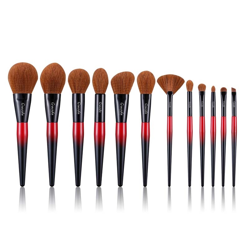 Vegane Make-up-Pinsel-Set, 12-teilig, Rot-Schwarz