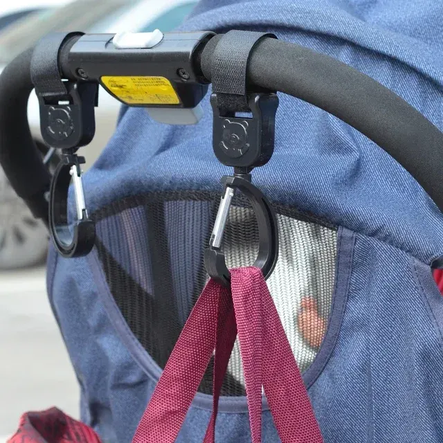 360-Grad Kinderwagen-Haken mit Organizer-Tasche 3
