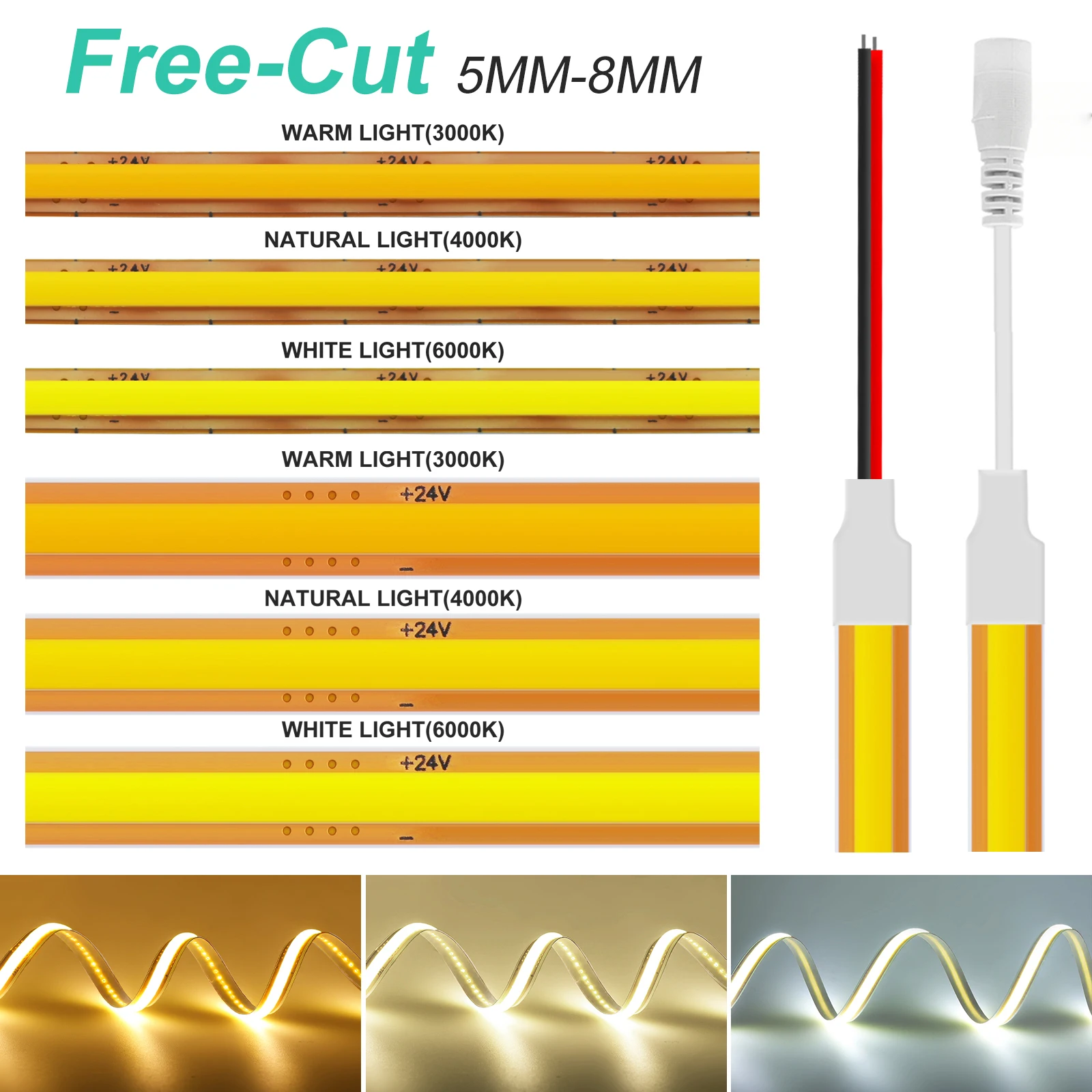 Flexibler, zuschneidbarer COB-LED-Streifen 12V 2