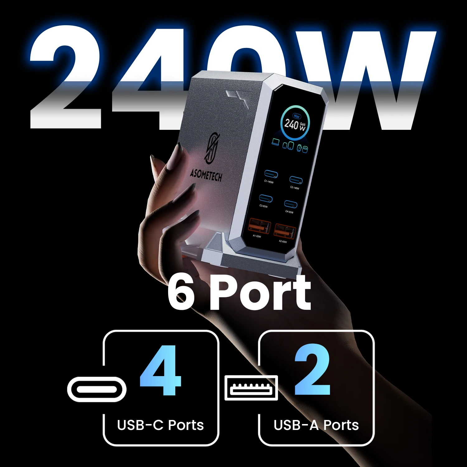 240-W-GaN-Schnellladegerät mit Digitalanzeige 4