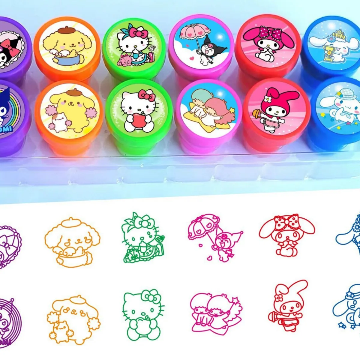 Kawaii-Cartoon-Stempelset für Kinder, 12 Stück