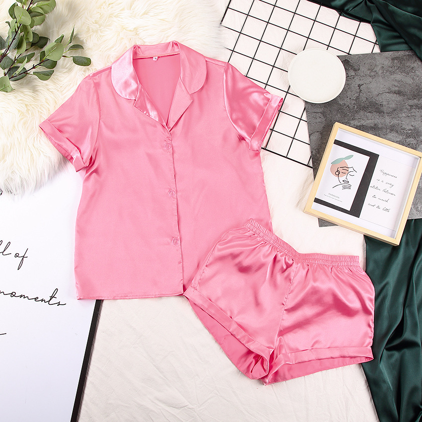 Satin Damen Pyjama Set kurzarm 4