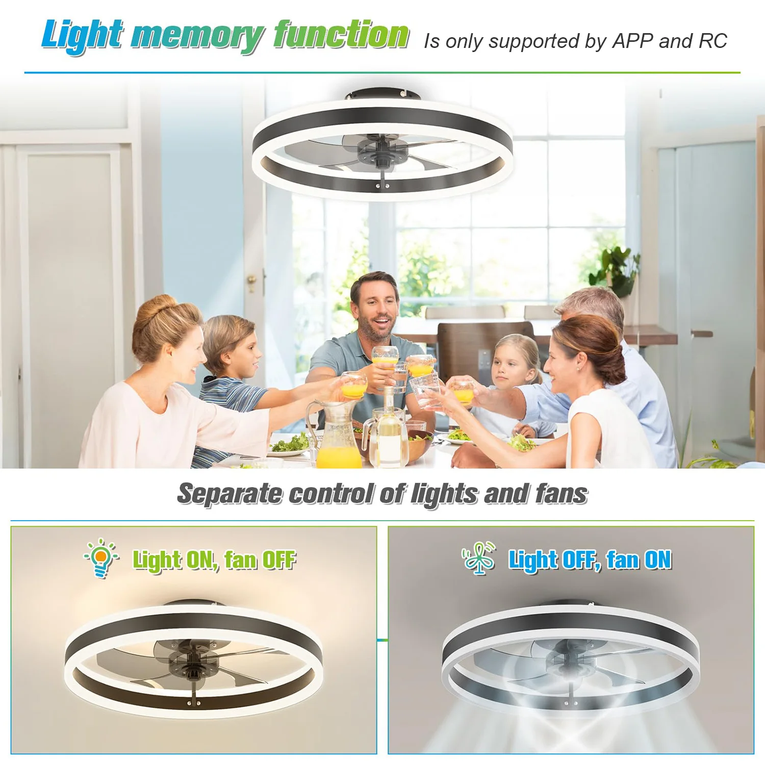 Leiser dimmbarer LED-Deckenventilator mit Licht 3