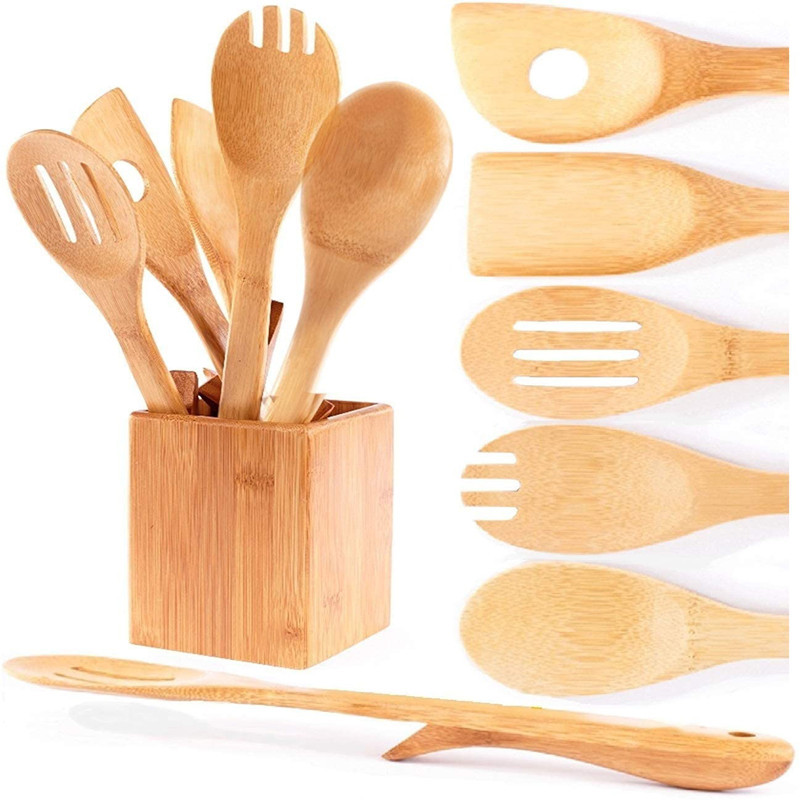 Antihaft-Holzkochlöffel-Set mit Spatel