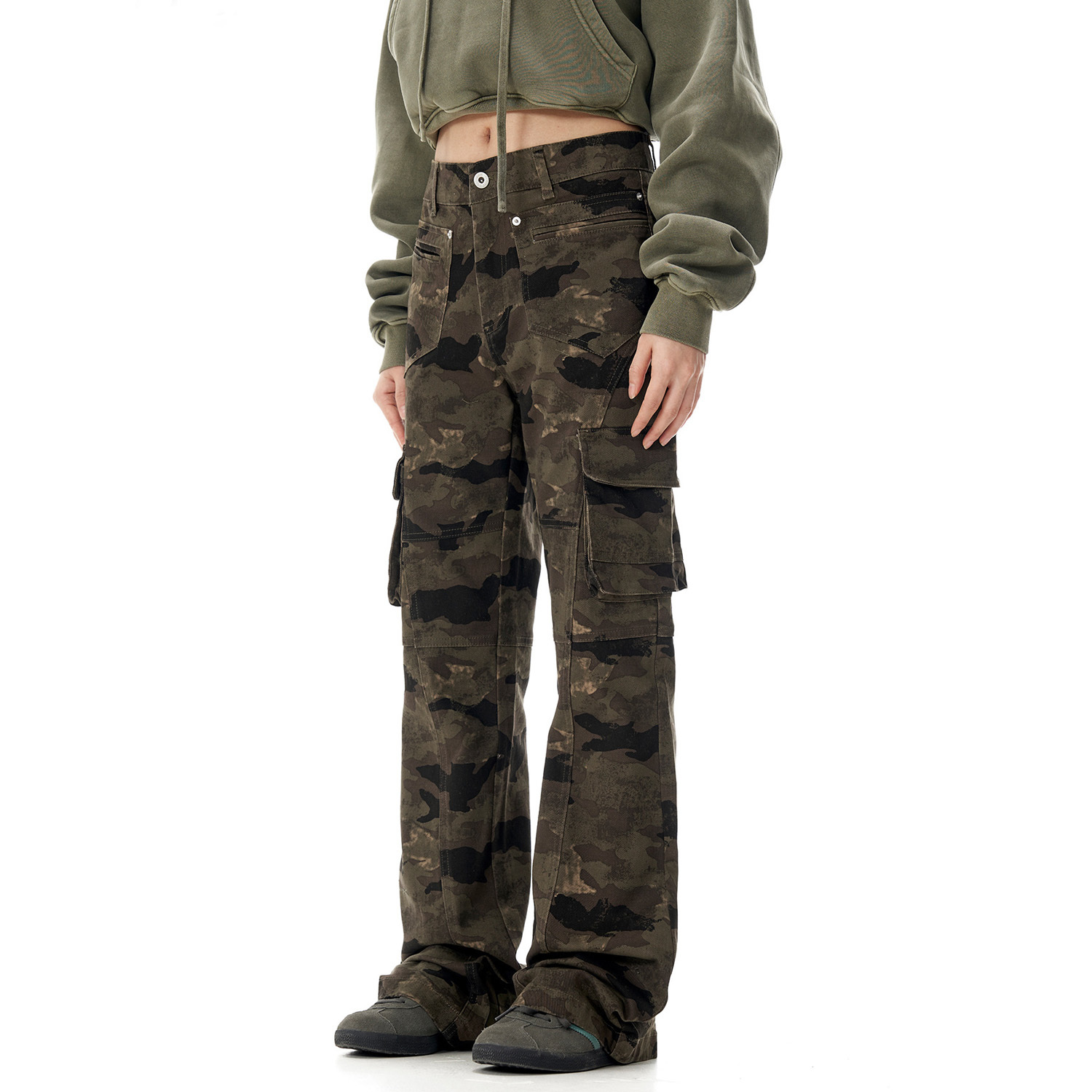 Damen Cargohose Camouflage Low Waist 3