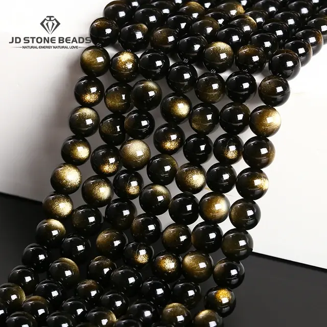 Schwarze Obsidian-Perlen, glänzend, 4–12 mm 2