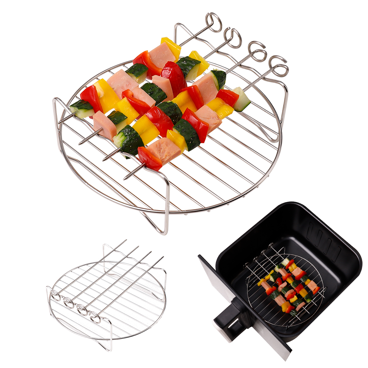Edelstahl-Doppelrost-Set mit Spießen für Heißluftfritteuse 2