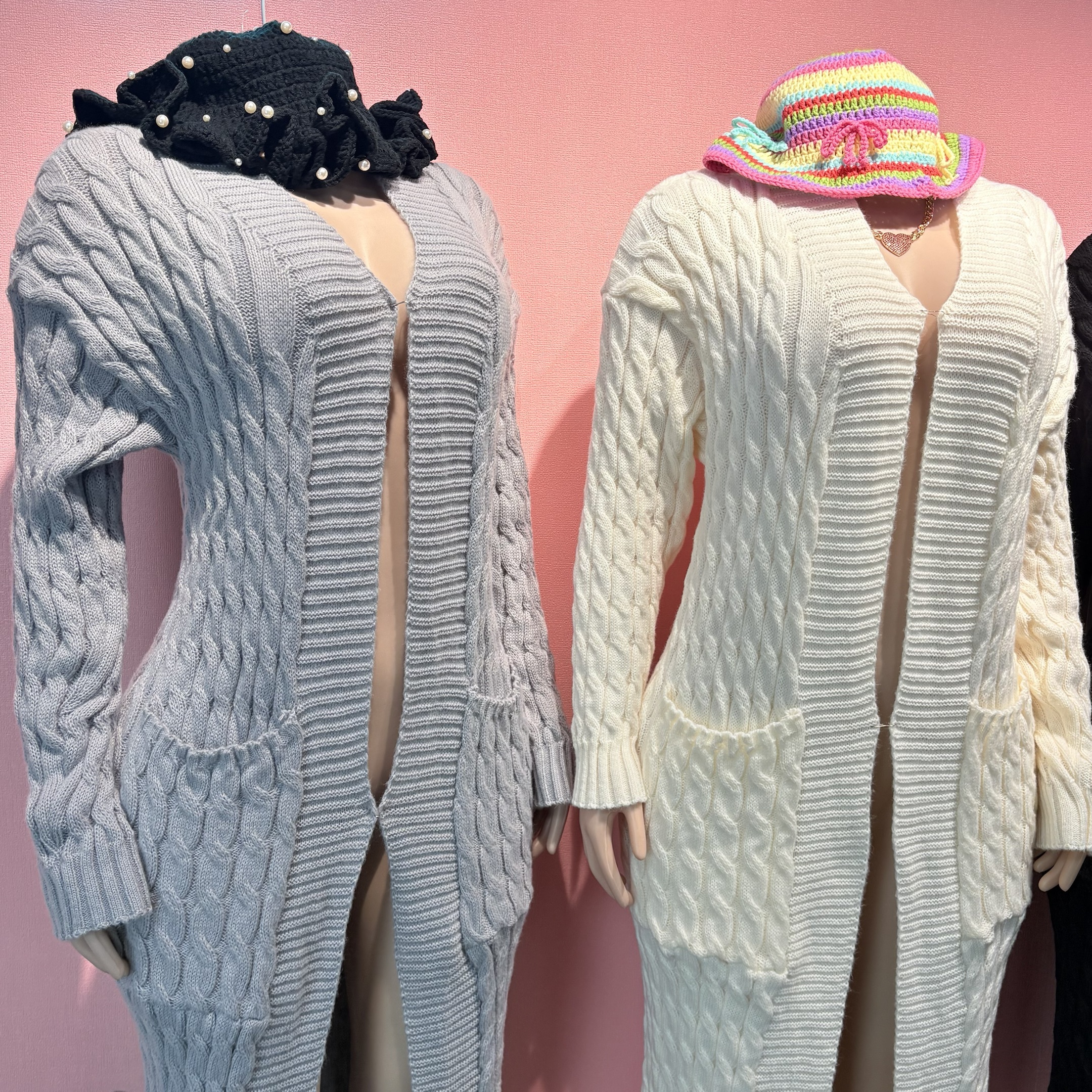 Damen Langer Strickcardigan mit Taschen 2