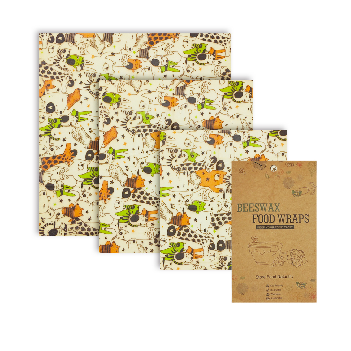 Nachhaltige Bienenwachs-Frischhaltetücher Set 3