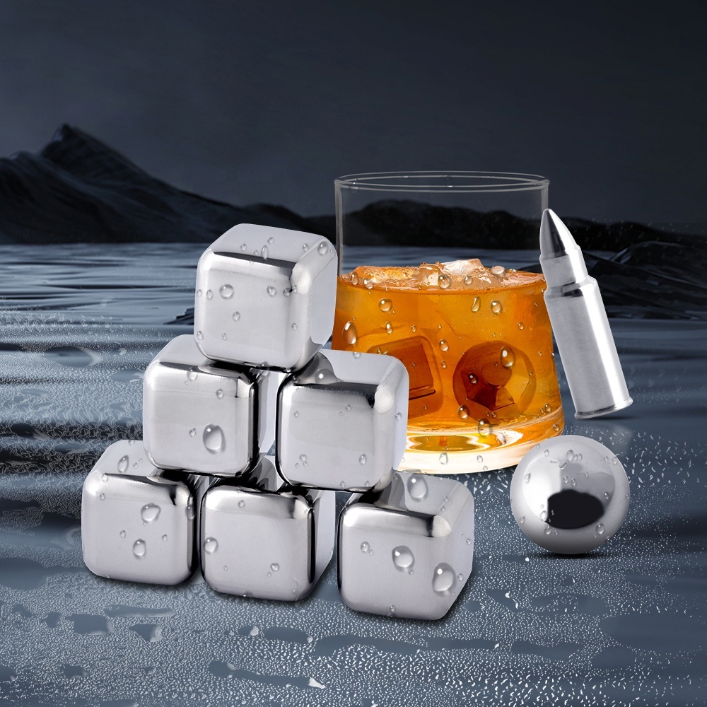 Edelstahl-Whiskysteine mit Zange und Box 2