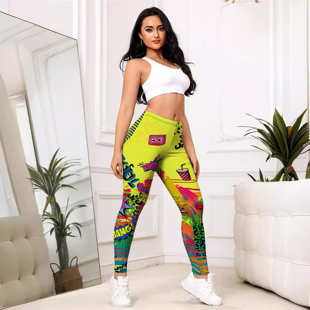 Gelbe Sport-Leggings mit Cartoon-Print