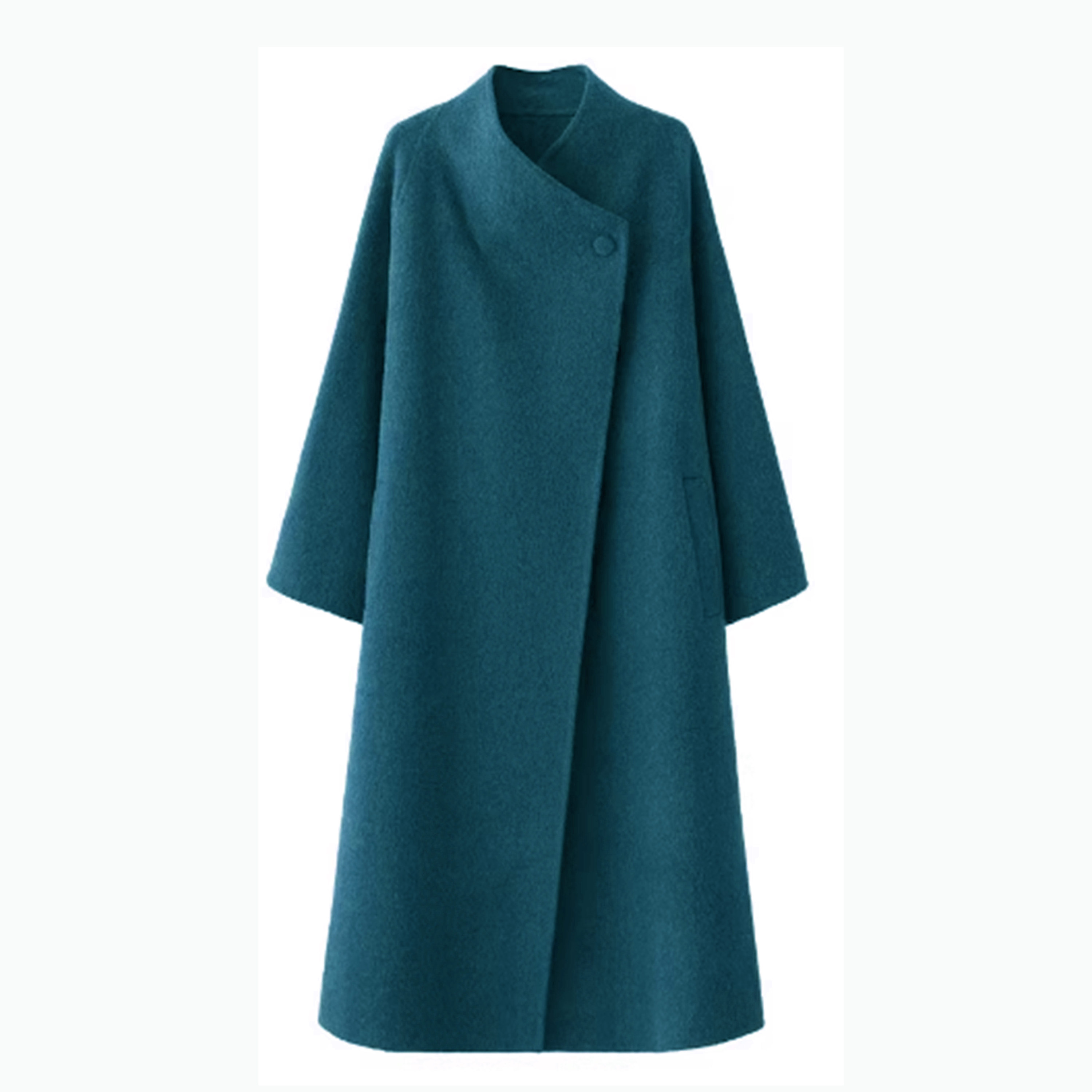 Kragenloser Maxi-Wickelmantel Oversize Wollmischung 4