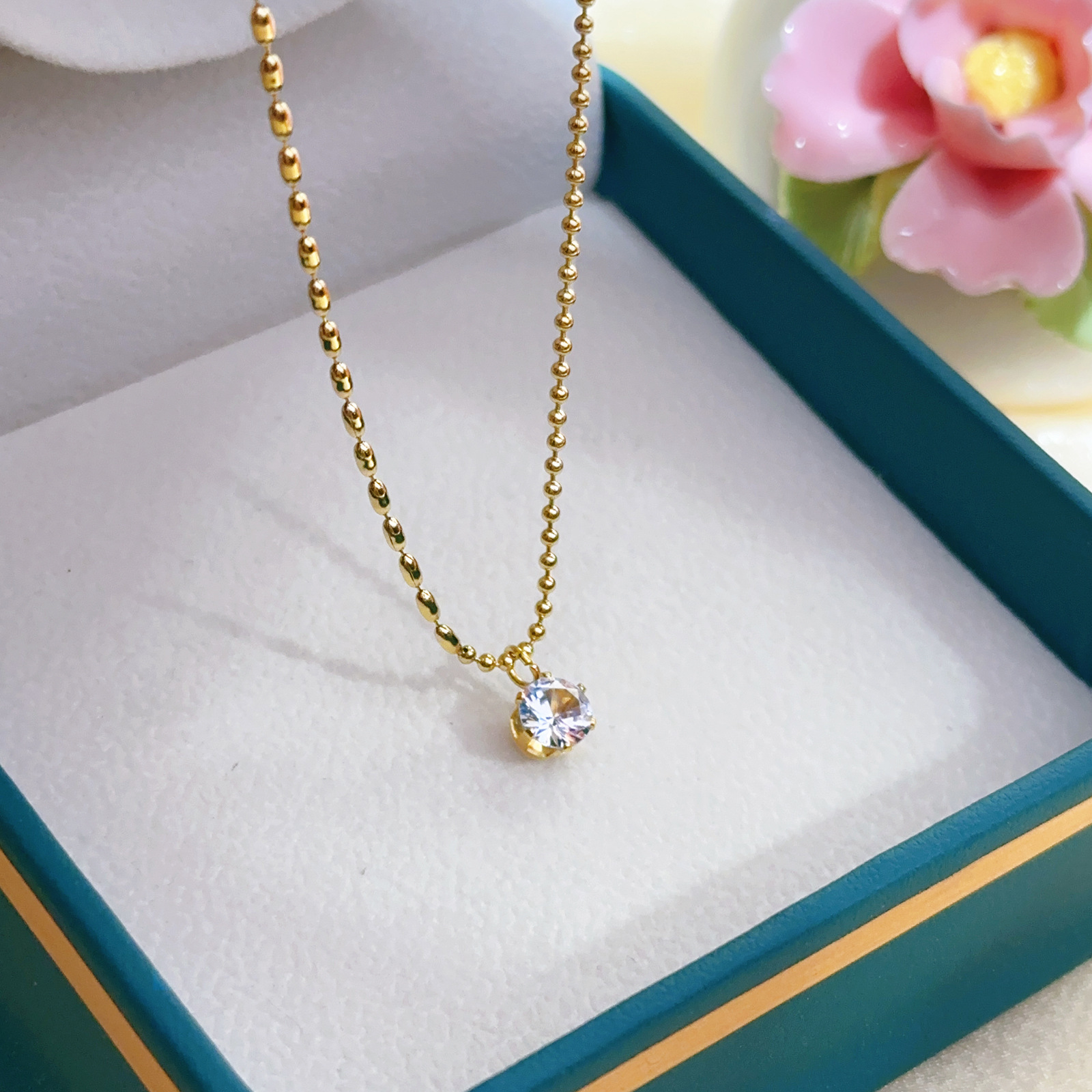 Goldene Zirkonia Halskette Edelstahl Damen Minimalistisch 3