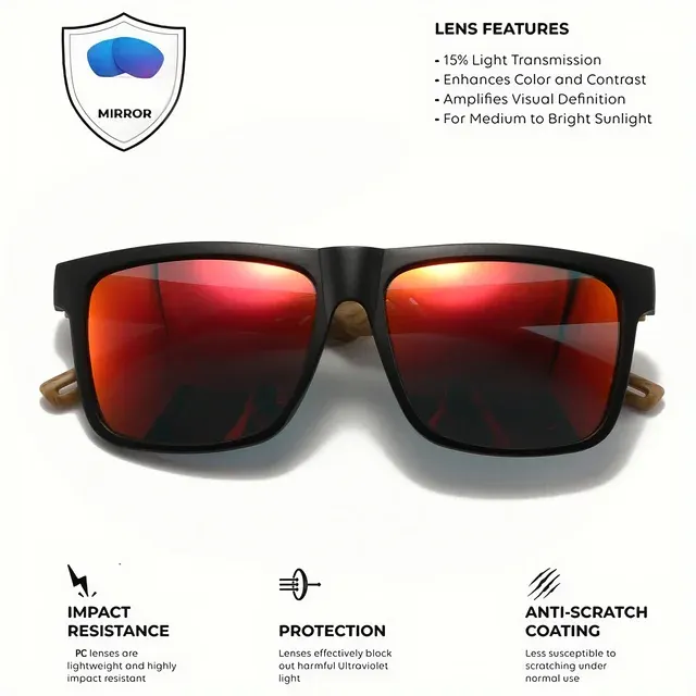 Quadratische Sonnenbrille mit Holzmaserung 4