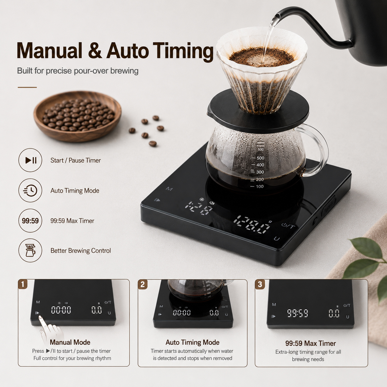 USB-C Kaffeewaage mit LED-Display, 2000g 3
