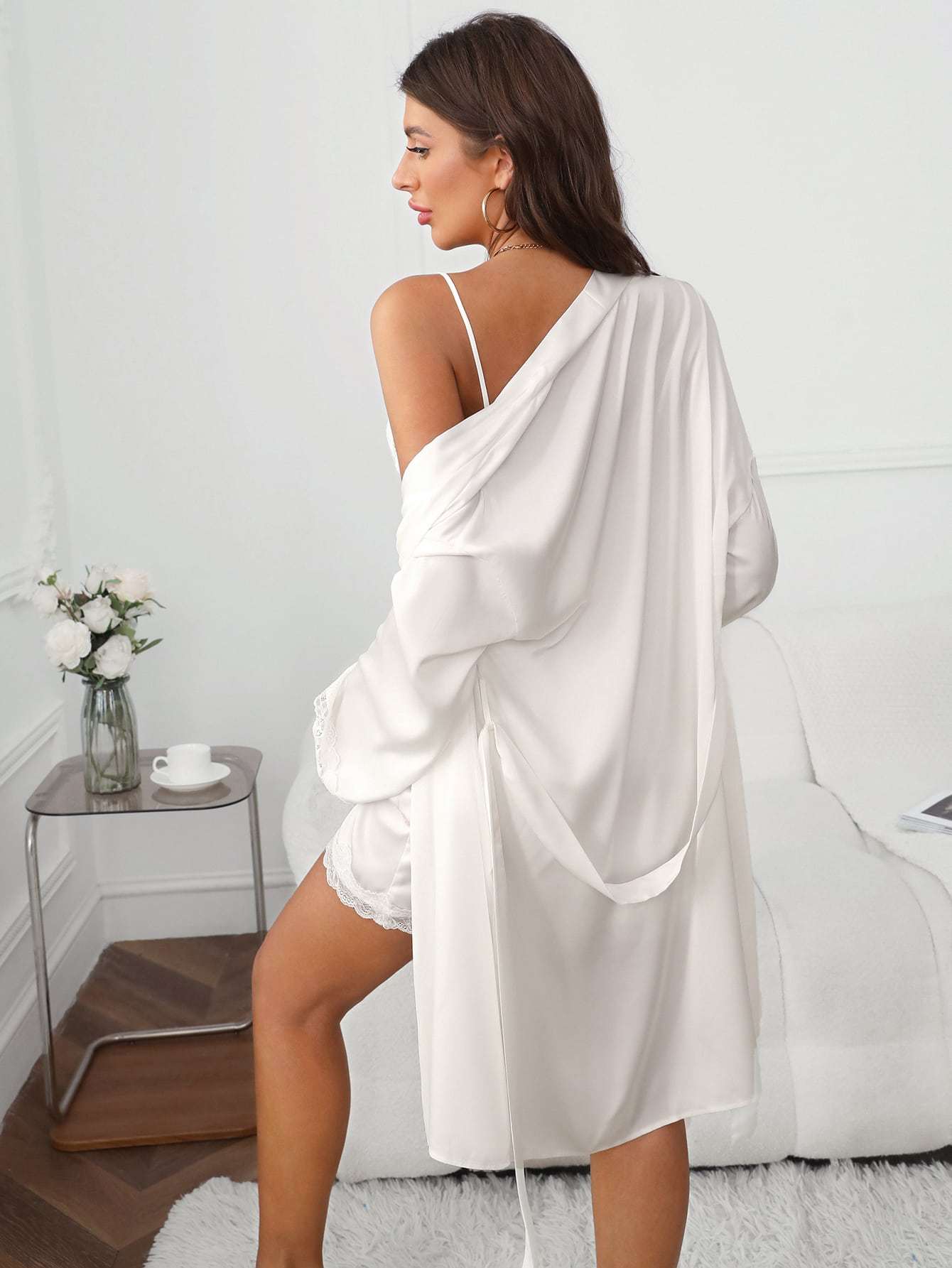 Damen Sommer Satin Pyjama Set Zweiteilig 3