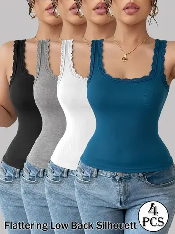 Damen Rippen-Tanktop 4er-Pack