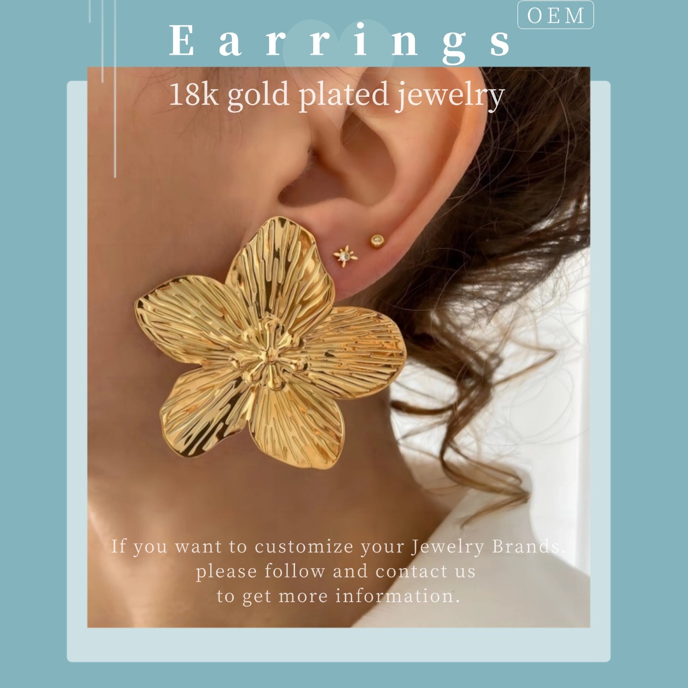 Hypoallergene Geometrische Ohrstecker 18K Gold 3