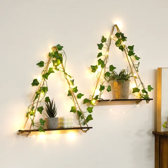 Holz-Blatt-Wandregal mit LED 2