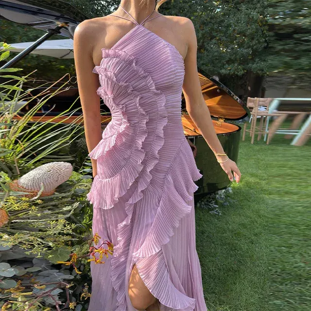 Plissiertes Neckholder-Maxikleid 2