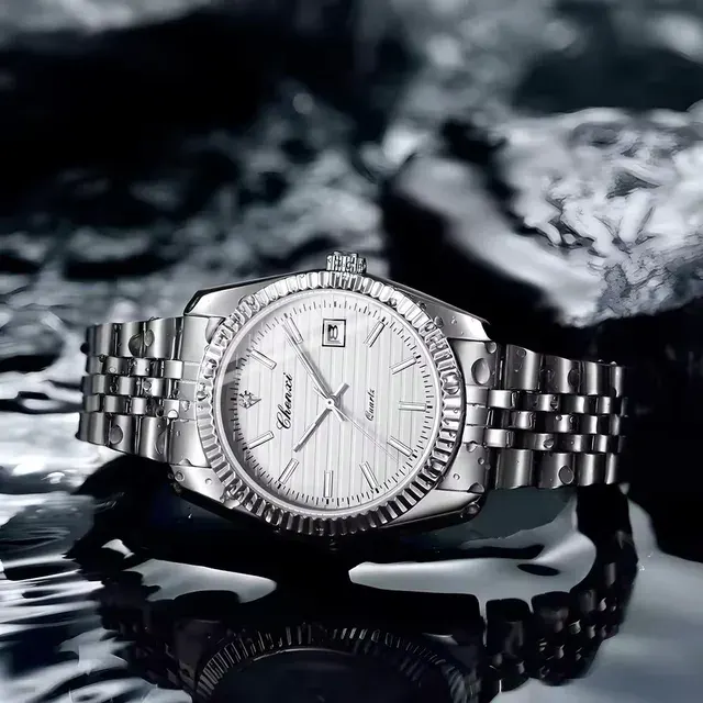 Quarz-Armbanduhr Edelstahl Leuchtzifferblatt Datum 2
