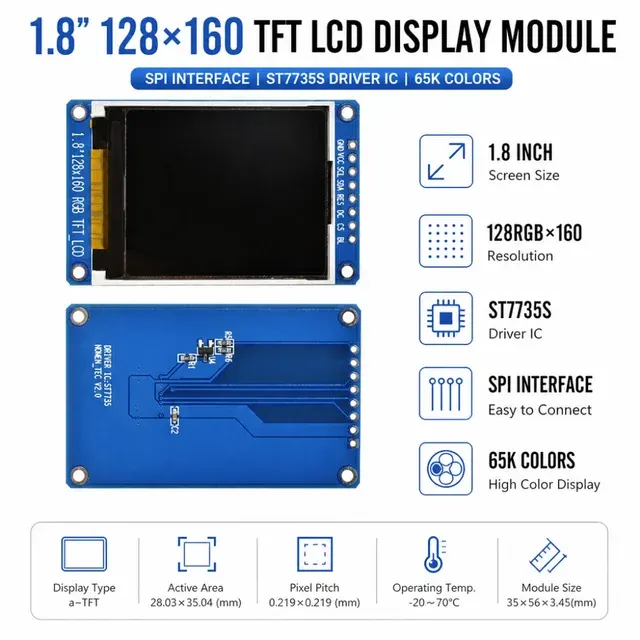 1,8-Zoll TFT-Farbdisplaymodul 128x160 1