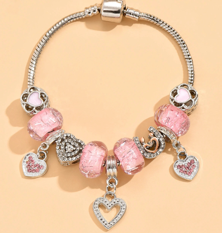 Perlenarmband aus Edelstahl mit Herzcharm 3