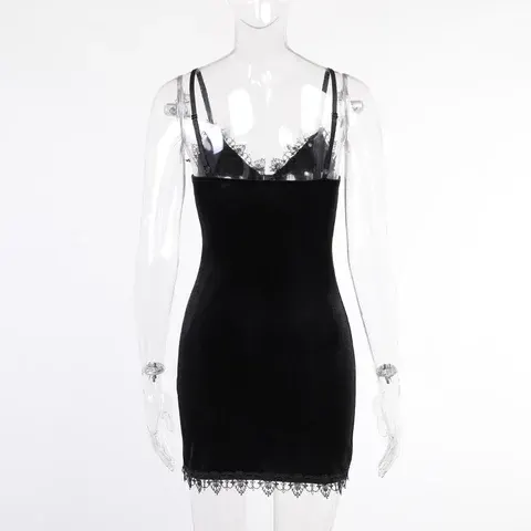 Schwarzes Vintage Spaghettiträger Minikleid