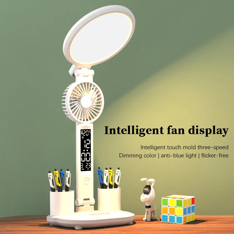 Faltbare LED-Uhr-Tischlampe mit Ventilator